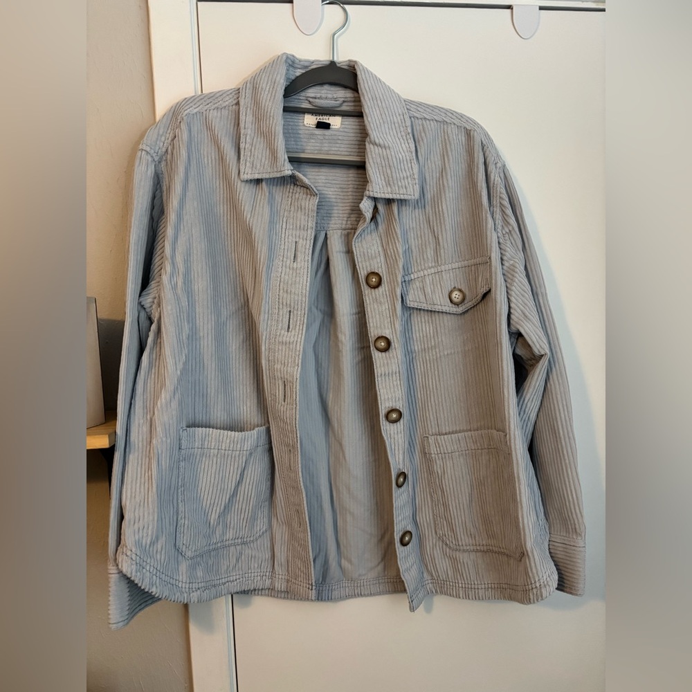American Eagle Outfitters baby blue soft cord shirt Jacket